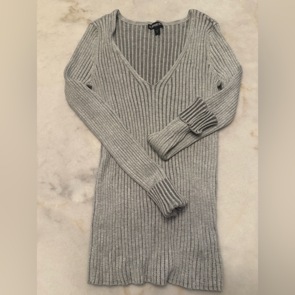 Express V neck grey sweater